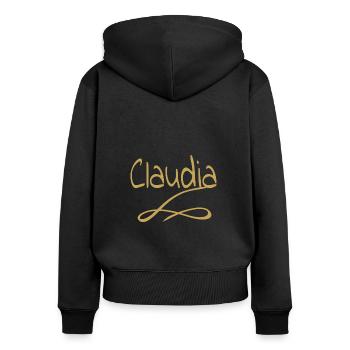 Prénom pour claudia Nom de jeune fille Gold - Sweat à capuche zippé Premium bio Femme - noir - Dos - Julia (174cm)