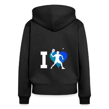 Pickleball Racquetballspielen Pickleballspielen - Frauen Premium Bio Zip Hoodie - Schwarz - Hinten - Julia (174cm)