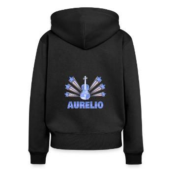 Aurelio als Musikinstrument - Frauen Premium Bio Zip Hoodie - Schwarz - Hinten - Julia (174cm)