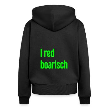 I red boarisch - Frauen Premium Bio Zip Hoodie - Schwarz - Hinten - Julia (174cm)