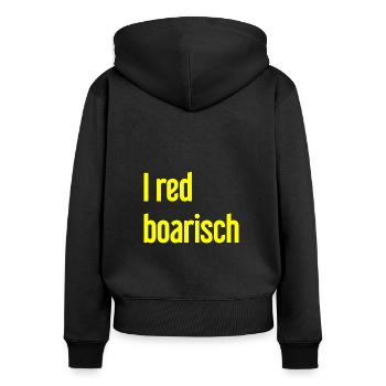 I red boarisch - Frauen Premium Bio Zip Hoodie - Schwarz - Hinten - Julia (174cm)