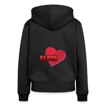 Geschenk für Albin - Frauen Premium Bio Zip Hoodie - Schwarz - Hinten - Julia (174cm)