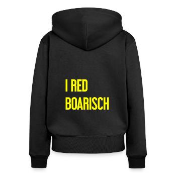 I red boarisch - Frauen Premium Bio Zip Hoodie - Schwarz - Hinten - Julia (174cm)
