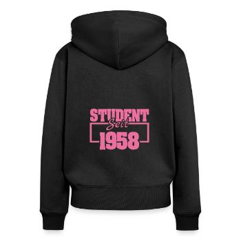1958 - Frauen Premium Bio Zip Hoodie - Schwarz - Hinten - Julia (174cm)