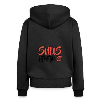 Snus sans fumée anti-fumeurs nicotiniques non-fumeurs - Sweat à capuche zippé Premium bio Femme - noir - Dos - Julia (174cm)