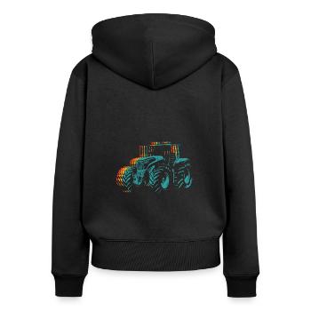 Traktor Retro Traktor Vintage Bauer Landwirt Trakt - Frauen Premium Bio Zip Hoodie - Schwarz - Hinten - Julia (174cm)
