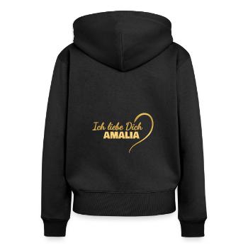 LiebeDich Amalia - Frauen Premium Bio Zip Hoodie - Schwarz - Hinten - Julia (174cm)