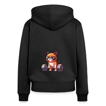 Deadlift Katze Bodybuilding - Frauen Premium Bio Zip Hoodie - Schwarz - Hinten - Julia (174cm)