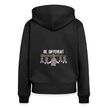 Be different - einzigartig & besonders - Frauen Premium Bio Zip Hoodie - Schwarz - Hinten - Julia (174cm)