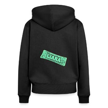 Nom de Liara Nom de naissance Prénom - Sweat à capuche zippé Premium bio Femme - noir - Dos - Julia (174cm)