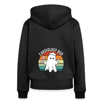 Vintage Halloween Ghost Cardiology Boo Nursing Fun - Frauen Premium Bio Zip Hoodie - Schwarz - Hinten - Julia (174cm)
