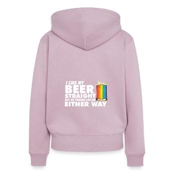 LGBT Proud Ally I Like My Beer Straight Rainbow - Women's Premium Organic Zip Hoodie - dusky pink - Back - Julia (174cm)