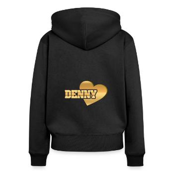 Gold Denny - Frauen Premium Bio Zip Hoodie - Schwarz - Hinten - Julia (174cm)