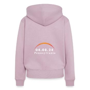 Trajectoire totale de l’éclipse solaire de la totalité Pennsylvanie - Sweat à capuche zippé Premium bio Femme - rose poudré - Dos - Julia (174cm)
