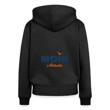 Nordsee Moin Amrum - Frauen Premium Bio Zip Hoodie - Schwarz - Hinten - Julia (174cm)