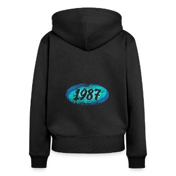1987 - Frauen Premium Bio Zip Hoodie - Schwarz - Hinten - Julia (174cm)