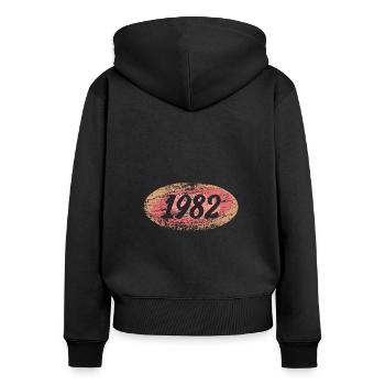 1982 - Frauen Premium Bio Zip Hoodie - Schwarz - Hinten - Julia (174cm)