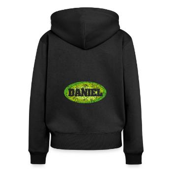 Daniel - Frauen Premium Bio Zip Hoodie - Schwarz - Hinten - Julia (174cm)