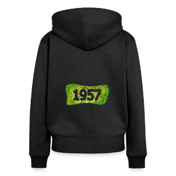 1957 - Frauen Premium Bio Zip Hoodie - Schwarz - Hinten - Julia (174cm)