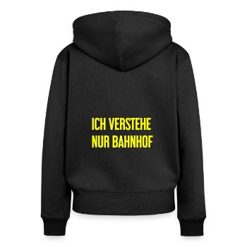 Ich verstehe nur Bahnhof - Frauen Premium Bio Zip Hoodie - Schwarz - Hinten - Julia (174cm)