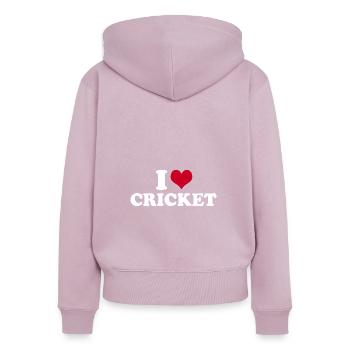 J’adore le cricket - Sweat à capuche zippé Premium bio Femme - rose poudré - Dos - Julia (174cm)
