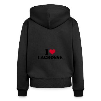 I Love Lacrosse - Women's Premium Organic Zip Hoodie - black - Back - Julia (174cm)