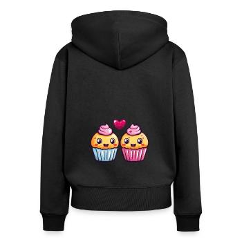 Cupcake Paar Liebe Herz Lustig - Frauen Premium Bio Zip Hoodie - Schwarz - Hinten - Julia (174cm)