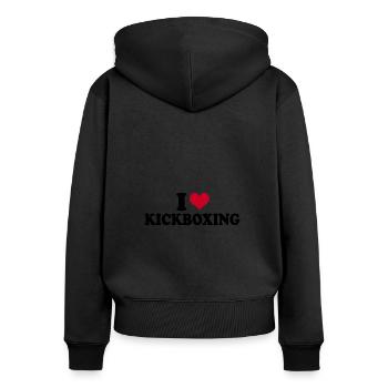 J’adore le kickboxing kickboxer kickboxen - Sweat à capuche zippé Premium bio Femme - noir - Dos - Julia (174cm)