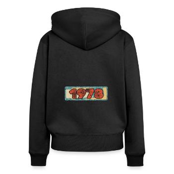 Né en 1978 - Sweat à capuche zippé Premium bio Femme - noir - Dos - Julia (174cm)