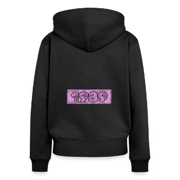 Né en 1989 - Sweat à capuche zippé Premium bio Femme - noir - Dos - Julia (174cm)