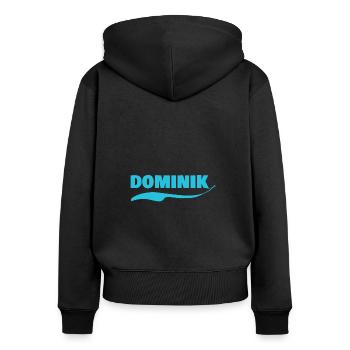 Étiquette de nom Dominik - Sweat à capuche zippé Premium bio Femme - noir - Dos - Julia (174cm)