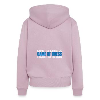 La vie est comme une partie d’échecs, je suce aux échecs 4 - Sweat à capuche zippé Premium bio Femme - rose poudré - Dos - Julia (174cm)