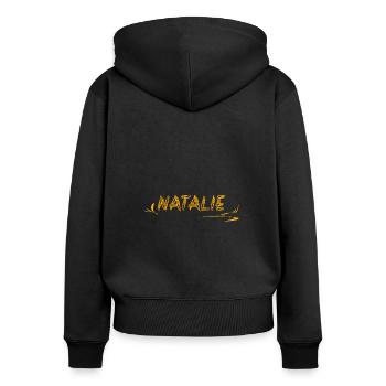 Idée cadeau pour Natalie Natalie Prénom - Sweat à capuche zippé Premium bio Femme - noir - Dos - Julia (174cm)