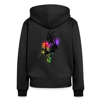 Drache Regenbogen-Kleckse schwarz - Frauen Premium Bio Zip Hoodie - Schwarz - Hinten - Julia (174cm)