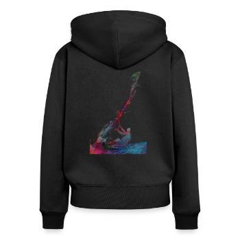 surfeur de sport - Sweat à capuche zippé Premium bio Femme - noir - Dos - Julia (174cm)