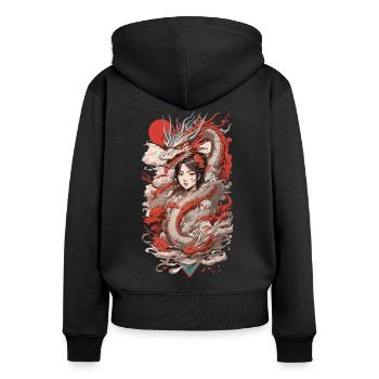 Dragon Anime Girl Style Ukiyo-e rétro - Sweat à capuche zippé Premium bio Femme - noir - Dos - Julia (174cm)