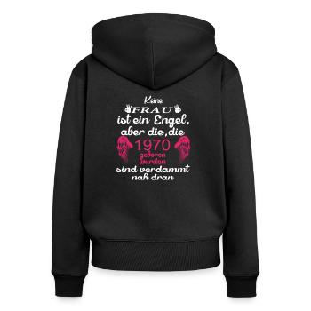 Frau Engel 1970 - Frauen Premium Bio Zip Hoodie - Schwarz - Hinten - Julia (174cm)