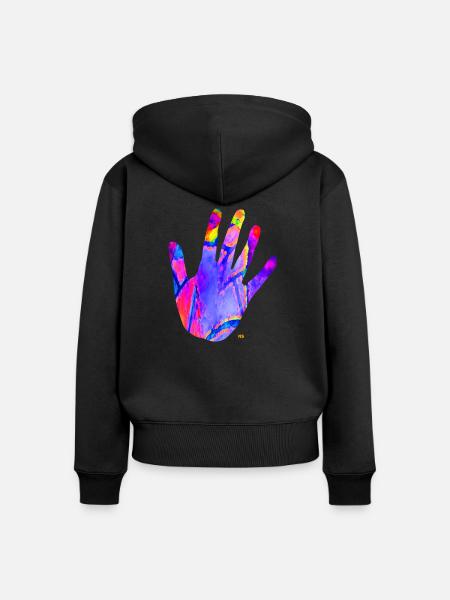 Bunte Neon Hand - Frauen Premium Bio Zip Hoodie - Schwarz