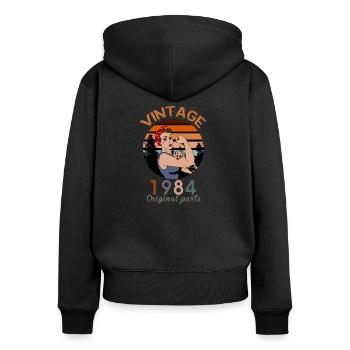Vintage 1984 Original Parts - Frauen Premium Bio Zip Hoodie - Schwarz - Hinten - Julia (174cm)