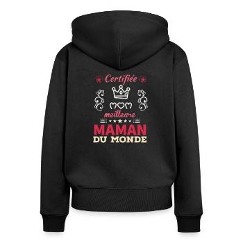Certifiée meilleure maman du monde - Sweat à capuche zippé Premium bio Femme - noir - Dos - Julia (174cm)