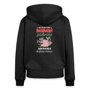 Maman jardinière jardinage Jardin - Sweat à capuche zippé Premium bio Femme - noir - Dos - Julia (174cm)
