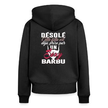 Fille prise par un sexy barbu 2 - Sweat à capuche zippé Premium bio Femme - noir - Dos - Julia (174cm)