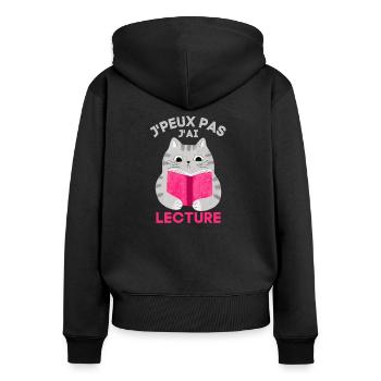 Lecture chat livres bouquin bouquiner - Sweat à capuche zippé Premium bio Femme - noir - Dos - Julia (174cm)
