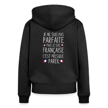 Je ne suis pas parfaite mais je suis française 1 - Sweat à capuche zippé Premium bio Femme - noir - Dos - Julia (174cm)
