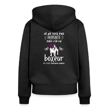 pas parfaite mais j ai un chien boxeur 2 - Sweat à capuche zippé Premium bio Femme - noir - Dos - Julia (174cm)