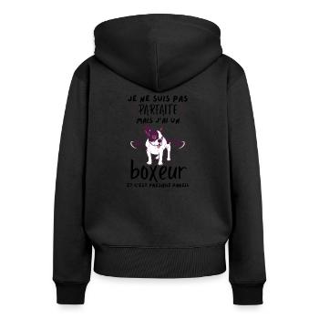 pas parfaite mais j ai un chien boxeur 1 - Sweat à capuche zippé Premium bio Femme - noir - Dos - Julia (174cm)
