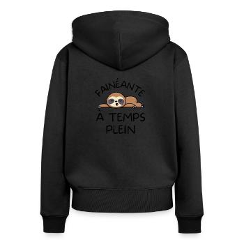 Fainéante paresseuse - Sweat à capuche zippé Premium bio Femme - noir - Dos - Julia (174cm)