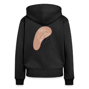 "Lady with Scarf", Boho Line Art Design, "Faces" - Women's Premium Organic Zip Hoodie - black - Back - Julia (174cm)