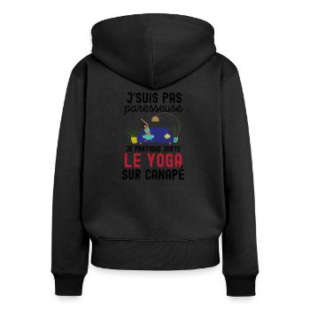 yoga sur canapé paresseuse - Sweat à capuche zippé Premium bio Femme - noir - Dos - Julia (174cm)