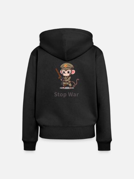 STOP WAR MONKEY - Frauen Premium Bio Zip Hoodie - Schwarz